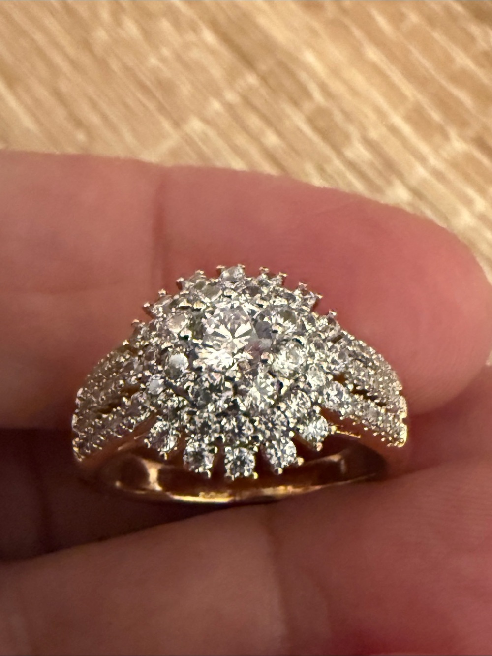 Gold-Tone White Crystal Cluster Statement Ring